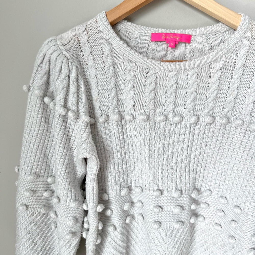 Lilly Pulitzer Cropped Gray Pom Pom Knit Sweater - Picture 2 of 4